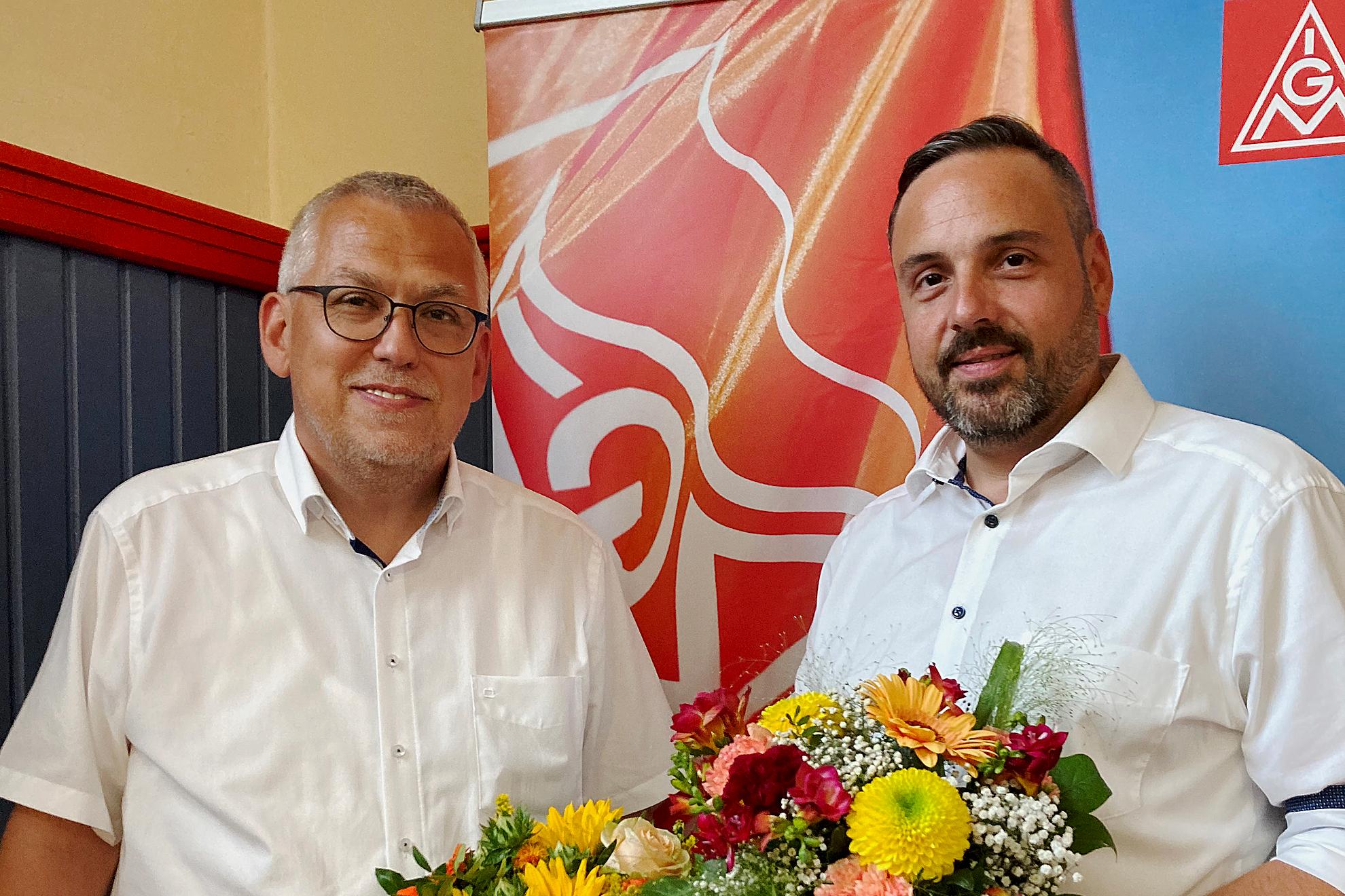 Der alte und der neue 1. Bevollmächtigte der IG Metall Ostoberfranken. Volker Seidel (links) und Stefan Winnerlein, der am 27. Juni 2024 gewählt wurde.