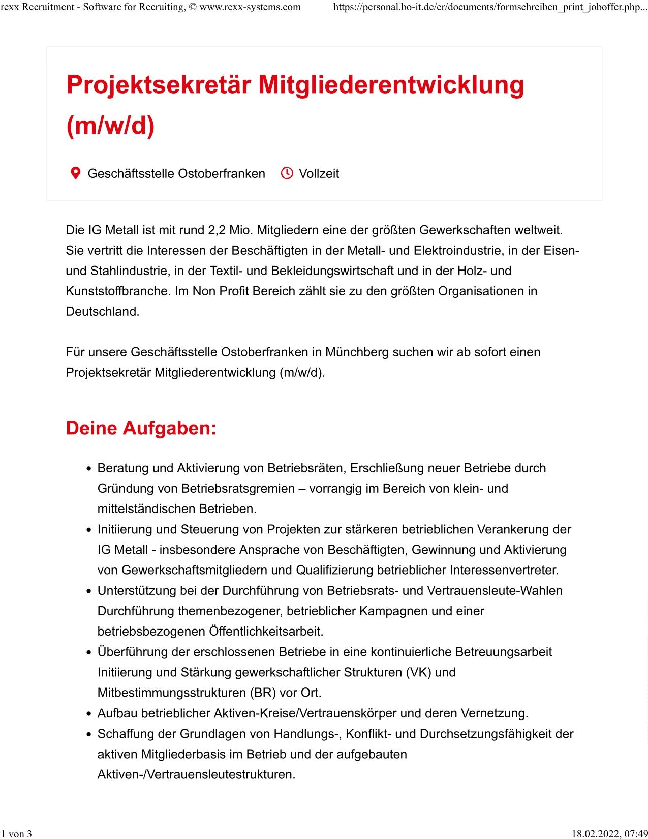 Projektsekretär Mitgliederentwicklung 2022