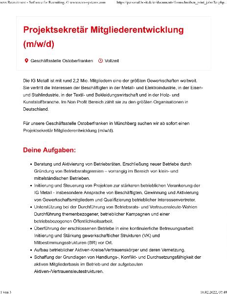 Projektsekretär Mitgliederentwicklung 2022
